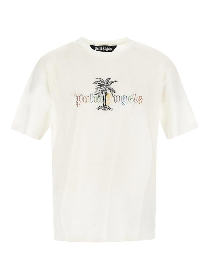 Palm Angels Logo Linen Collar T-Shirt White