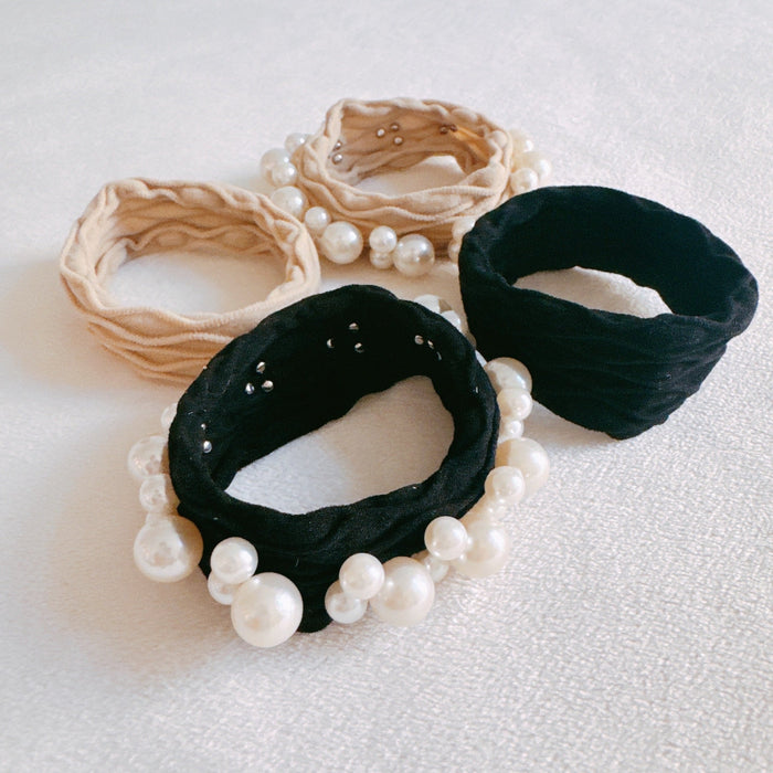 Pearls And Solid Hair Ties Set Of 4