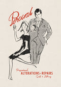 Vintage-style Percival graphic print featuring a man in a suit and a woman, set against a natural white paper background.