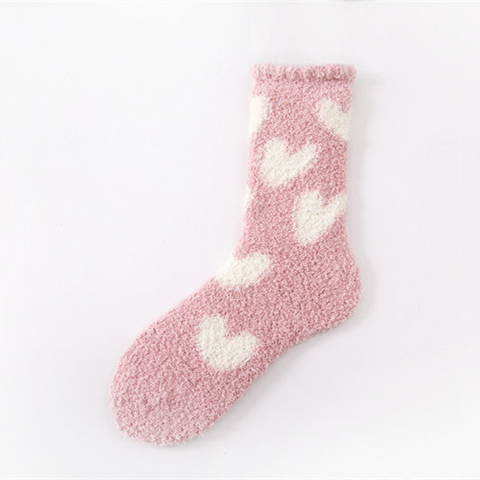 Pink/White Heart Fuzzy Socks Ivy + Cloth