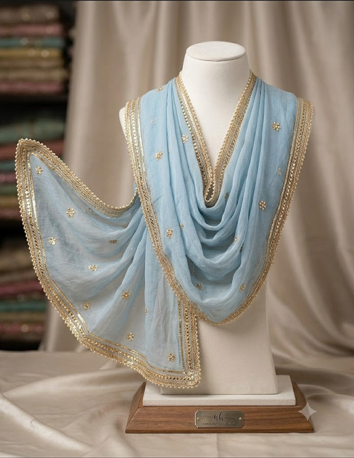 Premium Embroidered Dupatta with Golden Border – Multiple Colors
