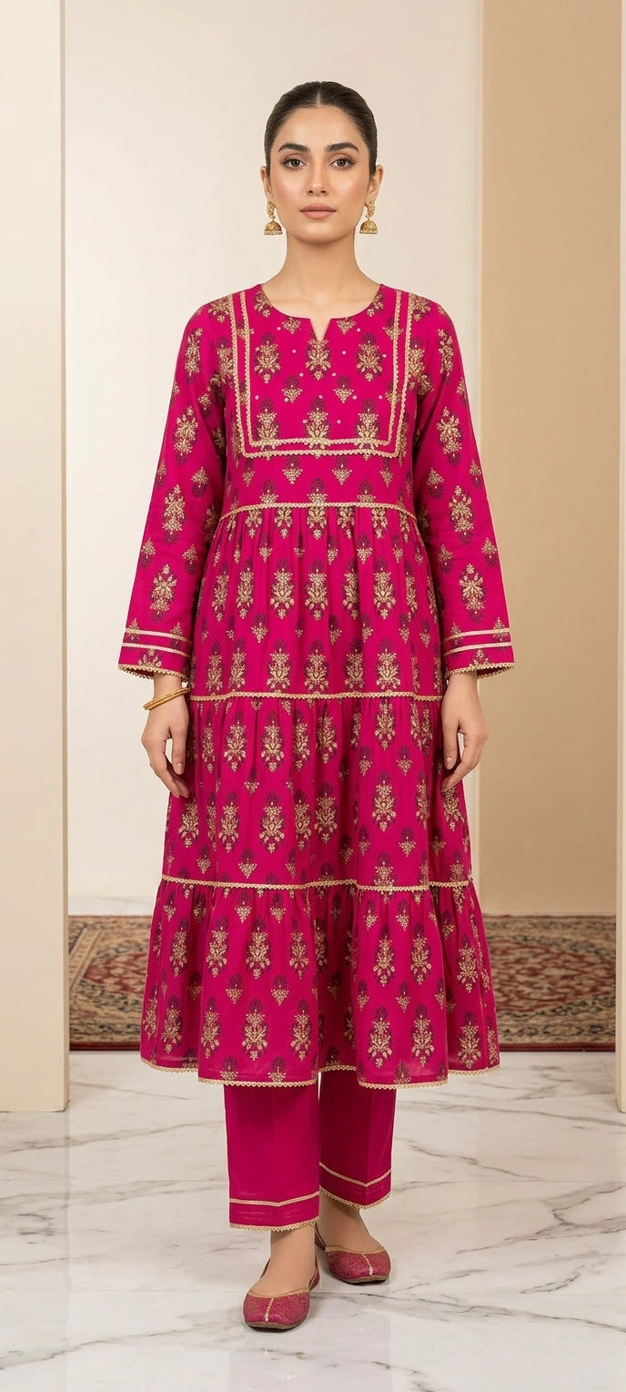 Premium Lawn Cotton Lace Work Frock – Pakistani 2-Piece Suit