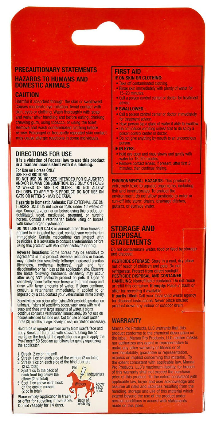 Pro Force 50 Spot On Topical Fly Treatment for Horses - CA2H - 6 pack - 4
