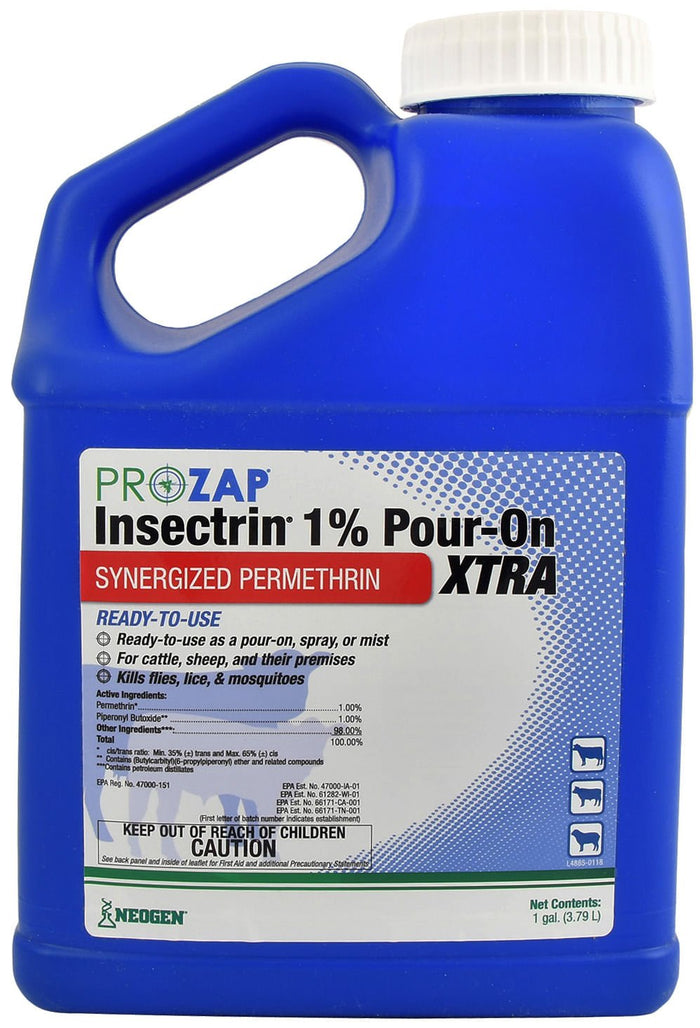 Prozap Insectrin 1% Pour - On Xtra Fly Insecticide for Livestock - LEPB - 1 Gallon - 1