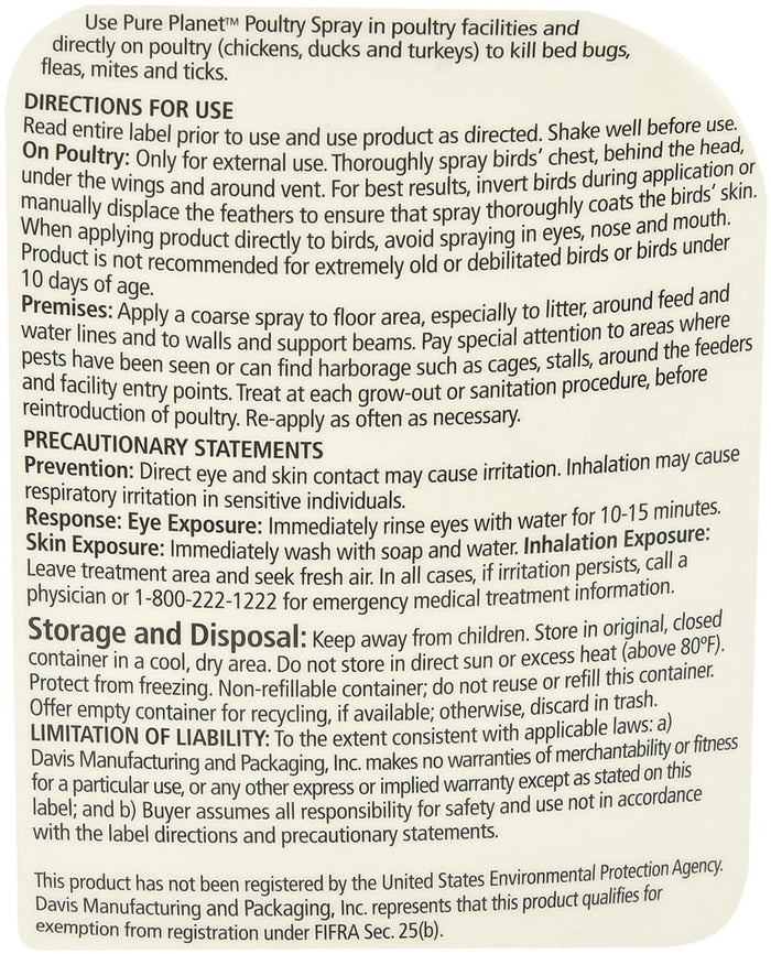 Pure Planet Poultry Spray, Ready To Use - DAVBC - 2