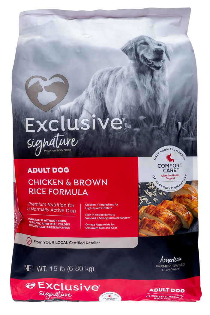Purina Exclusive Signature Premium Adult Dry Dog Food, Chicken/Brown Rice - PANBQ - 15 lbs - 1