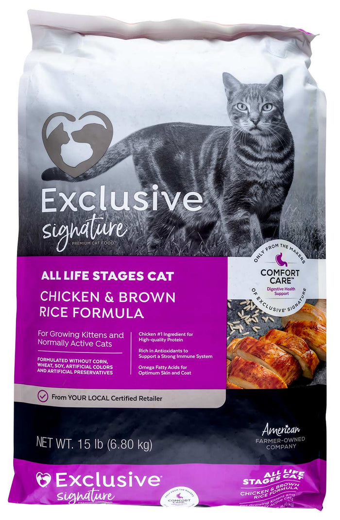 Purina Exclusive Signature Premium All Life Stages Dry Cat Food, Chicken/Brown Rice - PANBK - 15 lbs - 1
