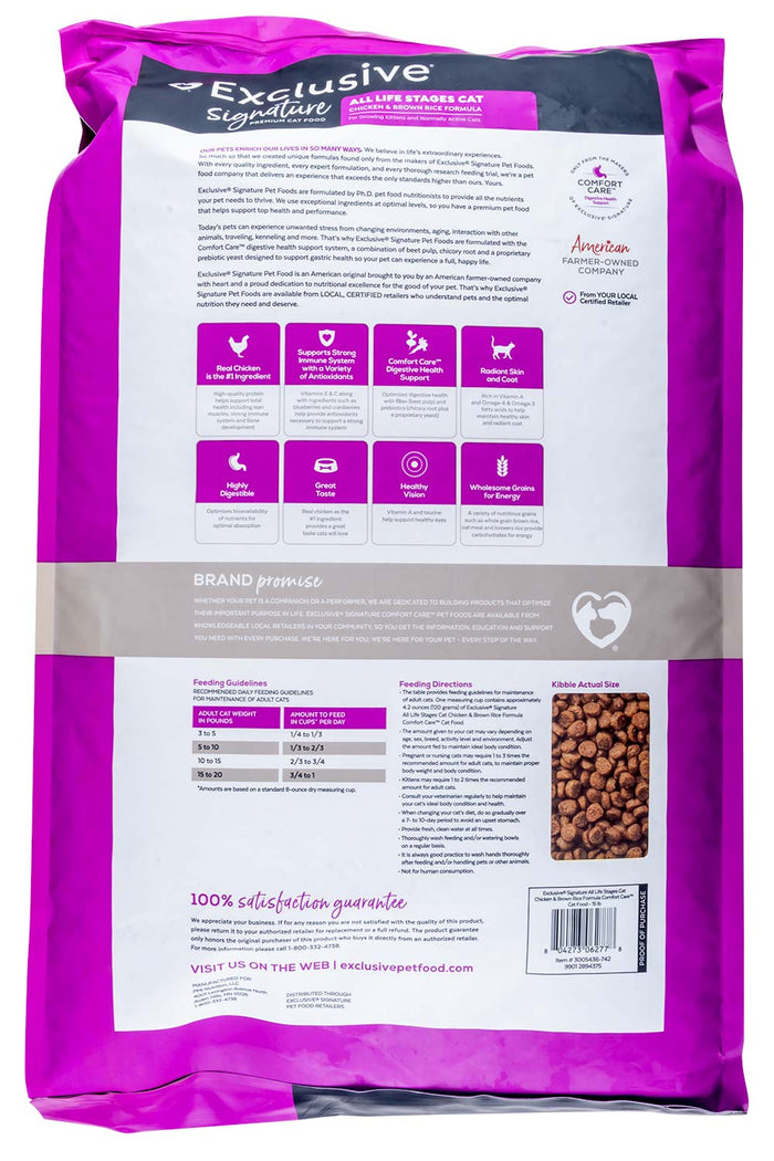 Purina Exclusive Signature Premium All Life Stages Dry Cat Food, Chicken/Brown Rice - PANBK - 15 lbs - 2