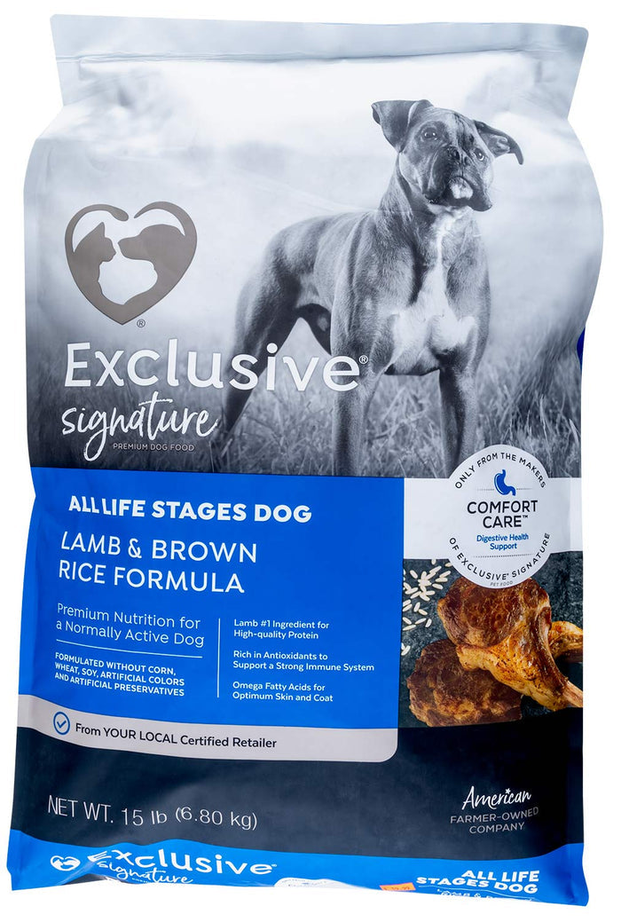 Purina Exclusive Signature Premium All Life Stages Dry Dog Food, Lamb/Brown Rice - PANBO - 15 lbs - 1