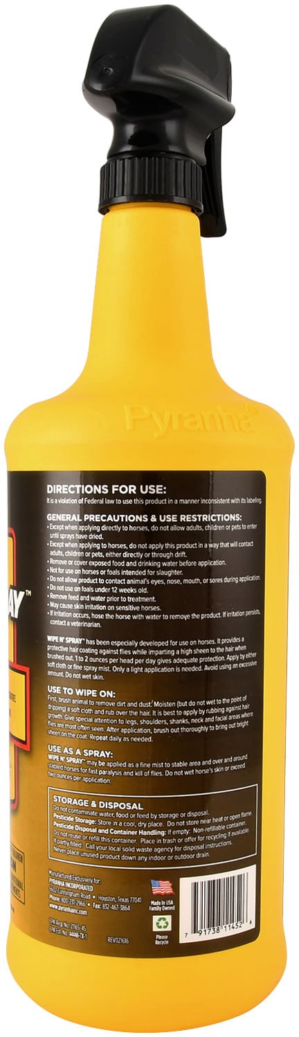 Pyranha Wipe N' Spray Fly Spray for Horses - CXW1 - Gallon - Refill - 1 - 3