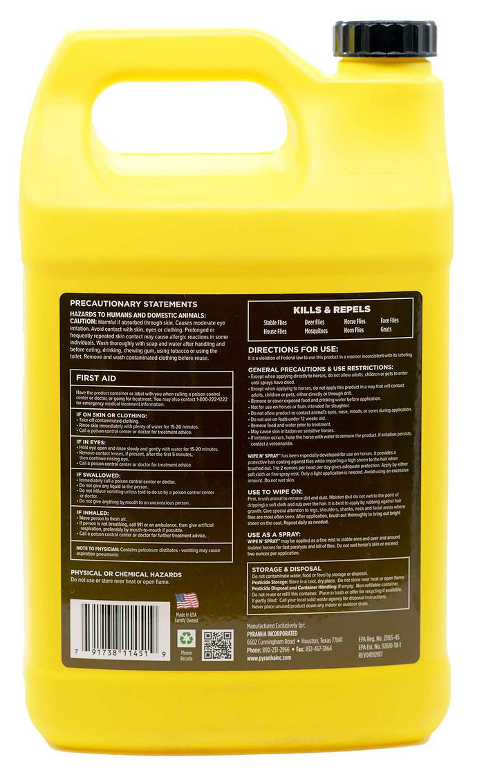 Pyranha Wipe N' Spray Fly Spray for Horses - CXW1 - Gallon - Refill - 1 - 5