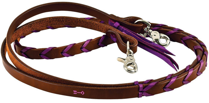 Rafter T Plaited Barrel Racing Reins - RTRBL - Brown/Purple - 1