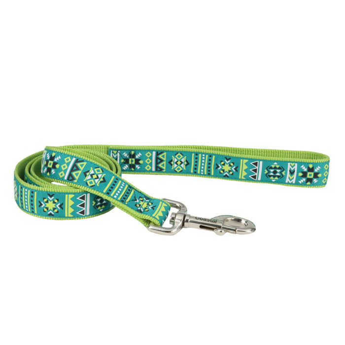Ribbon Dog Leash - C21M4 - Lime Southwest Stars - 1