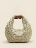 Round Crochet Woven Handheld Straw Bag LINTICO