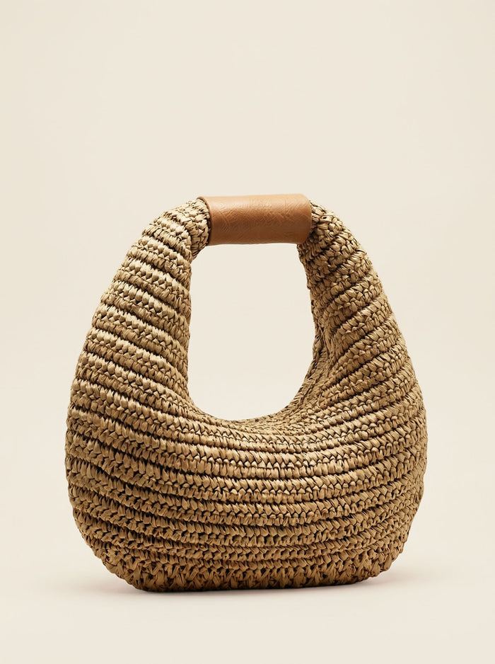Round Crochet Woven Handheld Straw Bag LINTICO