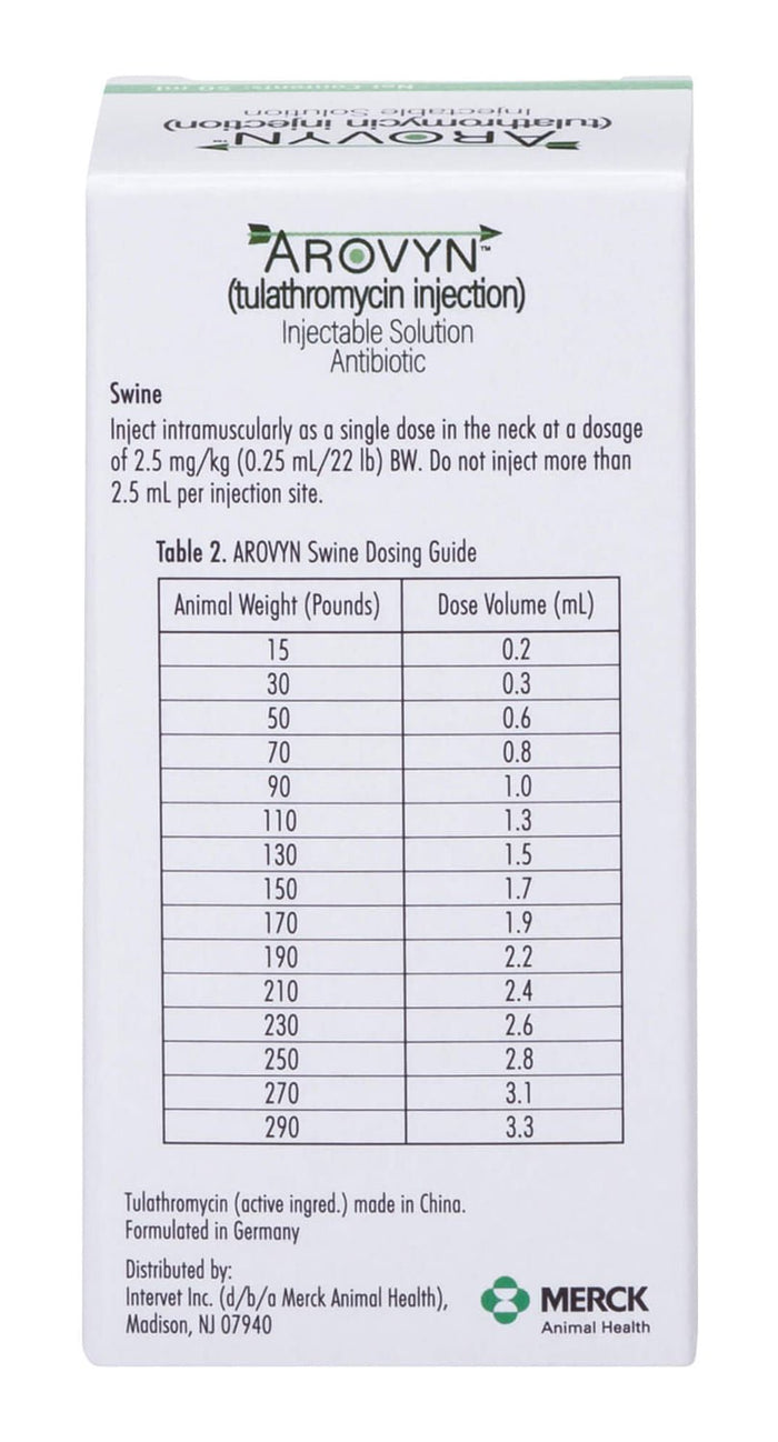 Rx Arovyn (tulathromycin) Injectable Solution for Swine & Cattle - 012MER-352606 - 50ml - 2