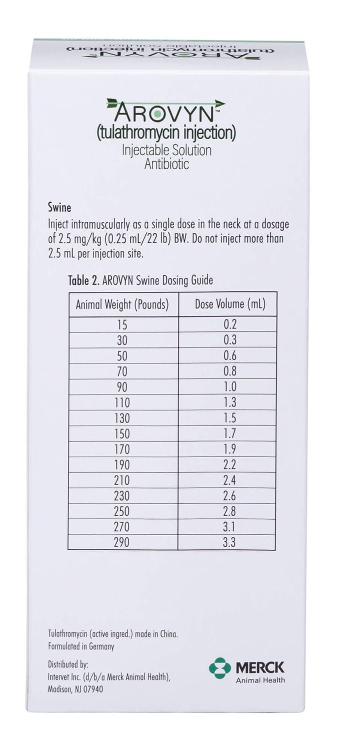 Rx Arovyn (tulathromycin) Injectable Solution for Swine & Cattle - 012MER-359543 - 500ml - 8