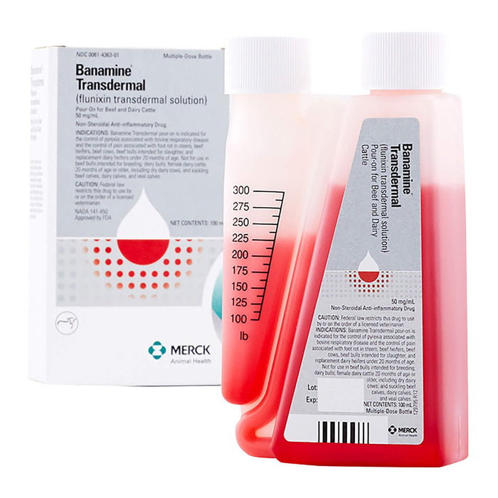 Rx Banamine Transdermal (flunixin transdermal solution) Pour - on for Cattle - 012MER-134449 - 100ml - 1