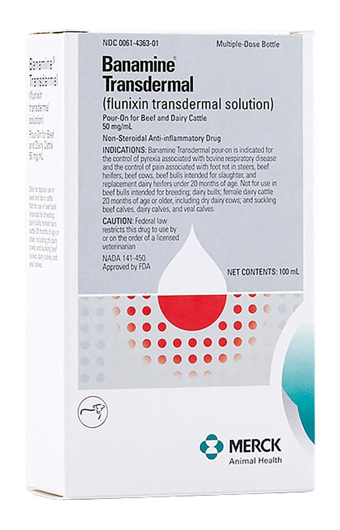 Rx Banamine Transdermal (flunixin transdermal solution) Pour - on for Cattle - 012MER-134449 - 100ml - 3