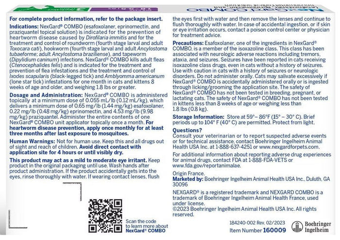 Nexgard Combo Topical for Cats - 012BI-160009 - 3pk - 1.8 - 5.5lbs - 2