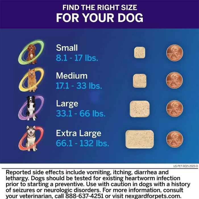 Rx NexGard Plus Chewable Flea & Tick Tablets for Dogs - 012MER-168352 - 3ct - 66.1 - 132 lbs - 8