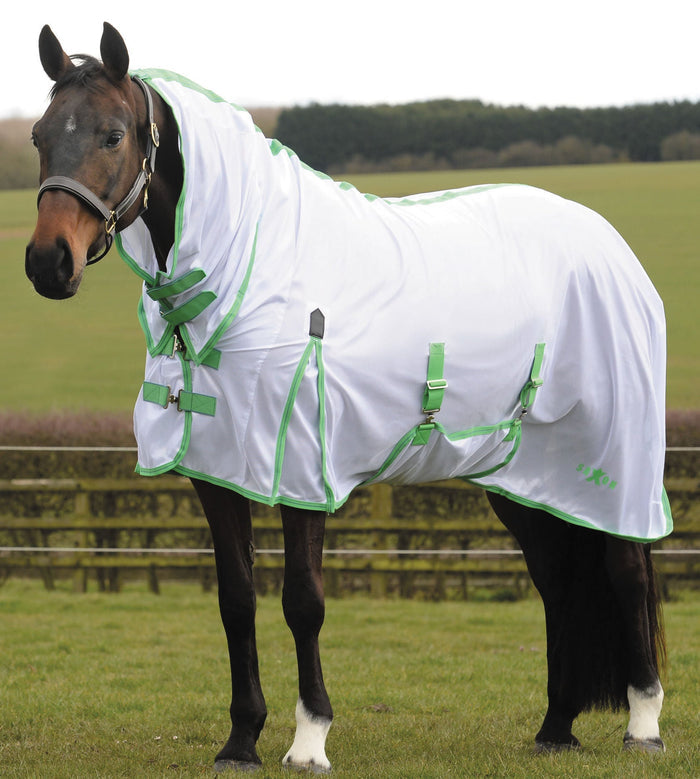 Saxon Combo Neck Mesh Horse Fly Sheet - 0V4U2 - White/Mint/Blue - 75 in - 2