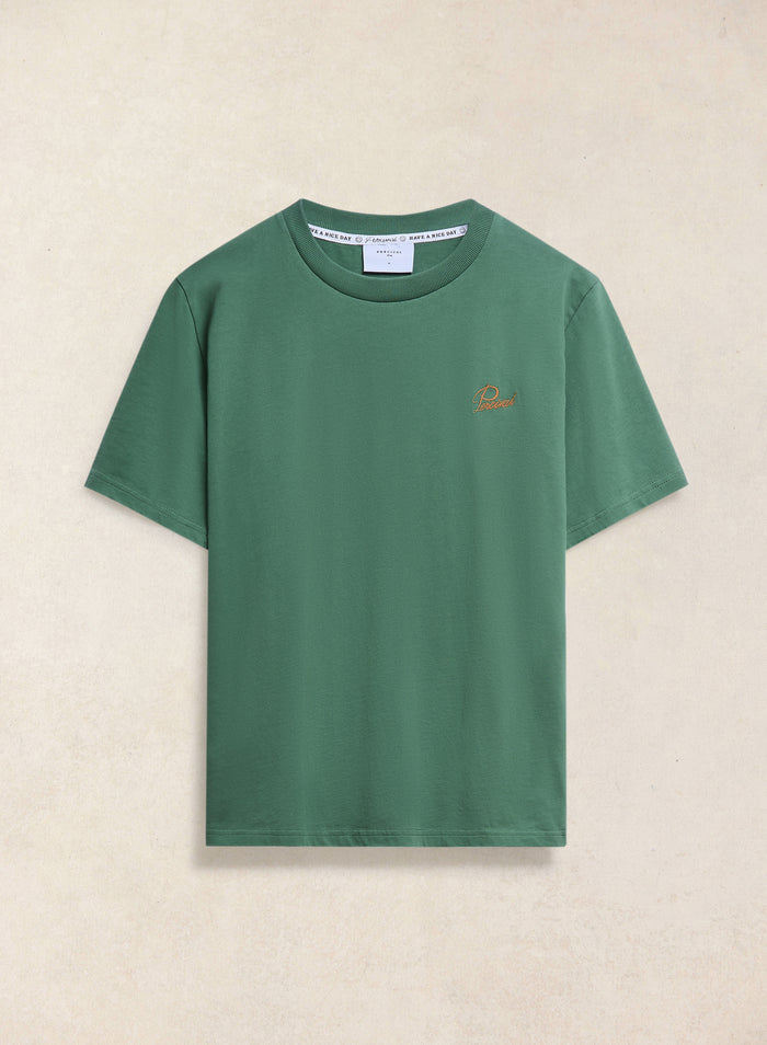 Script Embroidered T Shirt | Organic Cotton | Forest