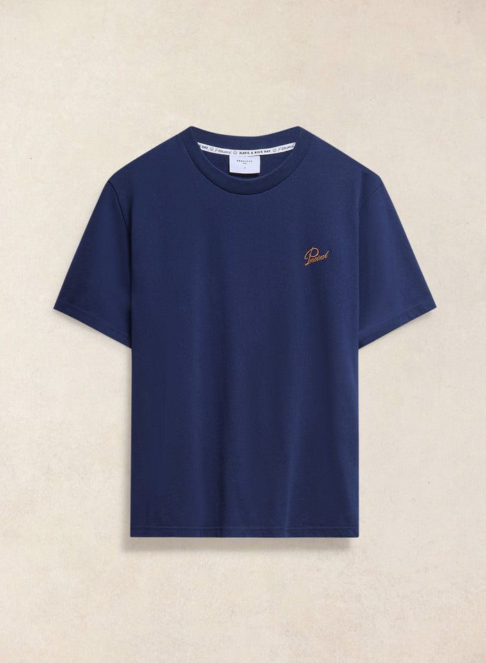 Script Embroidered T Shirt | Organic Cotton | Navy