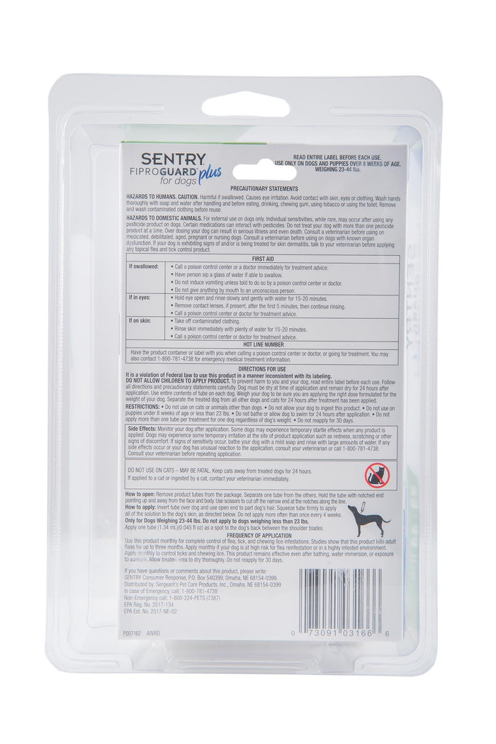 SENTRY Fiproguard Plus Topical Flea & Tick Prevention for Dogs - O8AF - 23 - 44 lbs - 6 pack (6 Month Supply) - 4