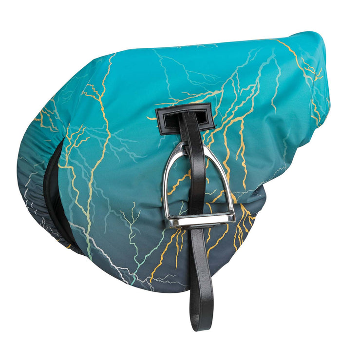 Shires Patterned Waterproof Saddle Cover - SEP1NF - Teal Lightening - 4