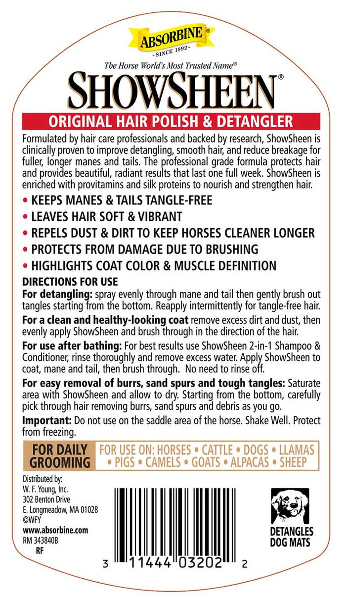 ShowSheen Hair Polish & Detangler for Horses - Y1S7 - Refill (No sprayer) - 32 oz - 4