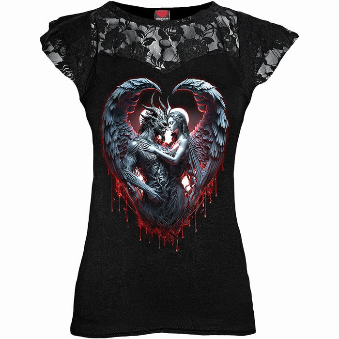 SOLEMN VOW - Lace Layered Cap Sleeve Top Black Spiral USA