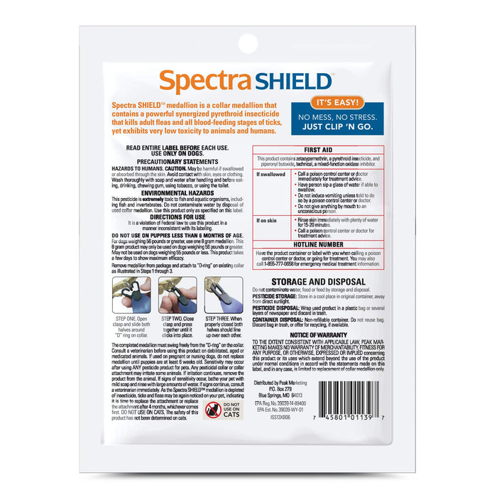 Spectra Shield Flea & Tick Collar Medallion for Dogs - AGAC - Over 56 lbs - 8