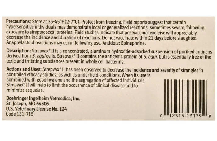 Strepvax II (with syringe/needle) Vaccine for Horses - A9A1 - 1 Dose - 3