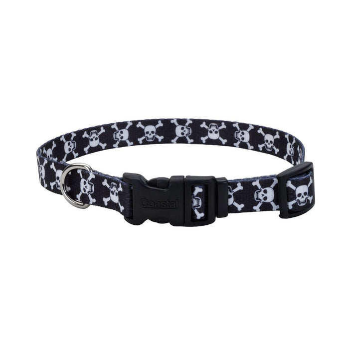 Styles Adjustable Dog Collar - C21D5 - Black Skulls - X - Small - 3/8" x 8" - 12" - 4