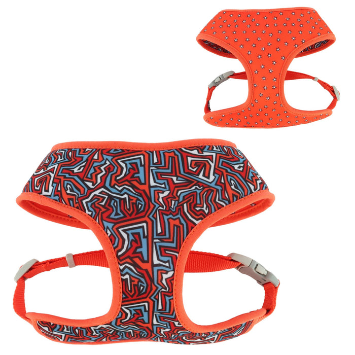 Sublime Reversible Dog Harness - C21HS - Red Blue Graffiti with Red Stars - XXS - 5/8" x 14" - 16" - 2