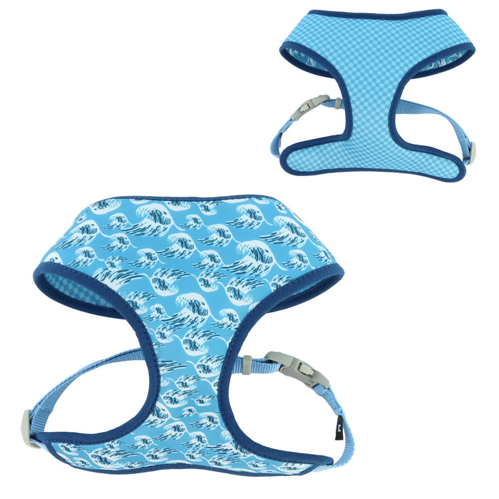 Sublime Reversible Dog Harness - C21HQ - Blue Waves with Blue Checkers - XXS - 5/8" x 14" - 16" - 7