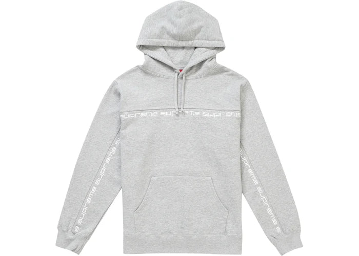 Supreme Text Stripe Hooded Sweatshirt Heather Grey