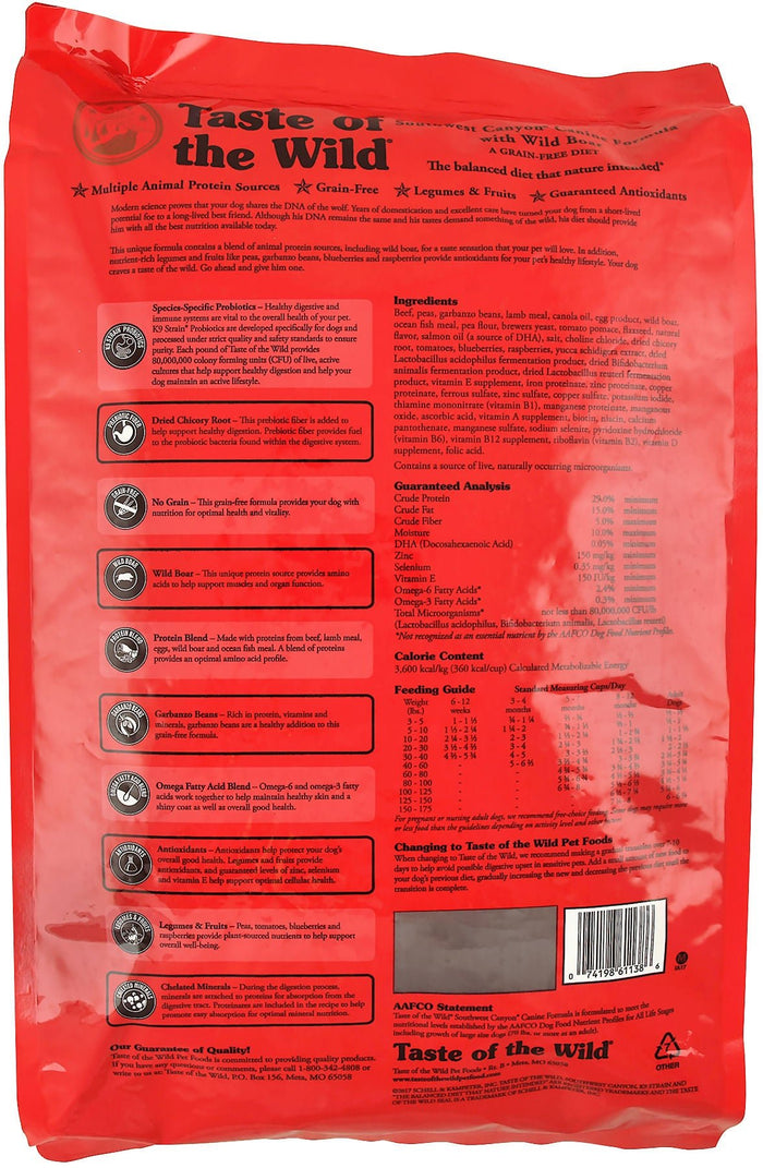 Taste of the Wild Southwest Canyon Wild Boar Grain Free Dry Dog Food - UGA7 - 28 lbs - 2