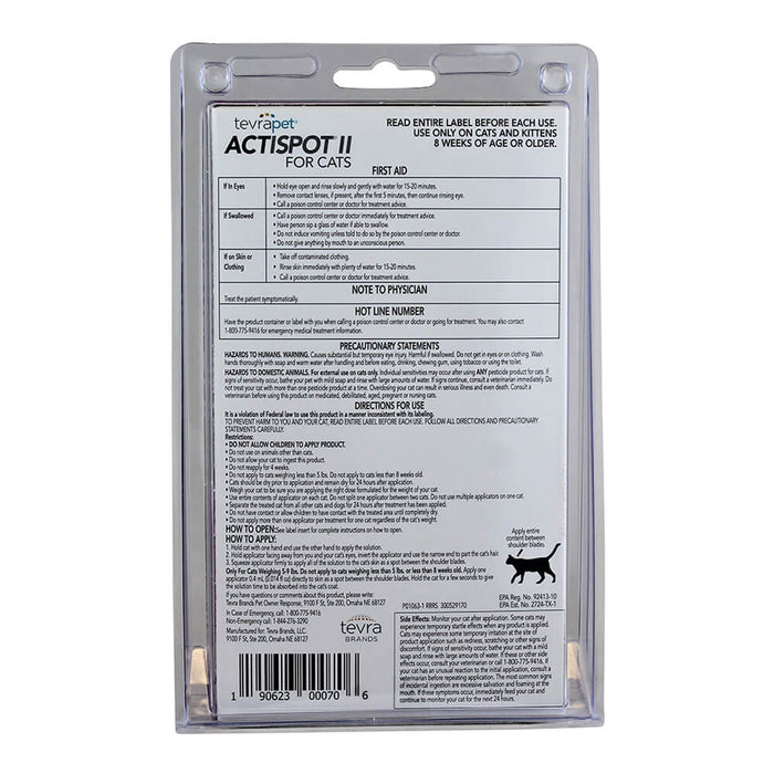TevraPet Actispot II for Cats, 6 Month Supply - 004TVB-00070 - 5 - 9 lbs - 2
