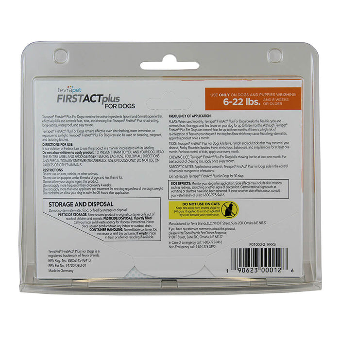 TevraPet FirstAct Plus for Dogs, 3 Month Supply - 004TVB-00012 - 6 - 22 lbs - 2