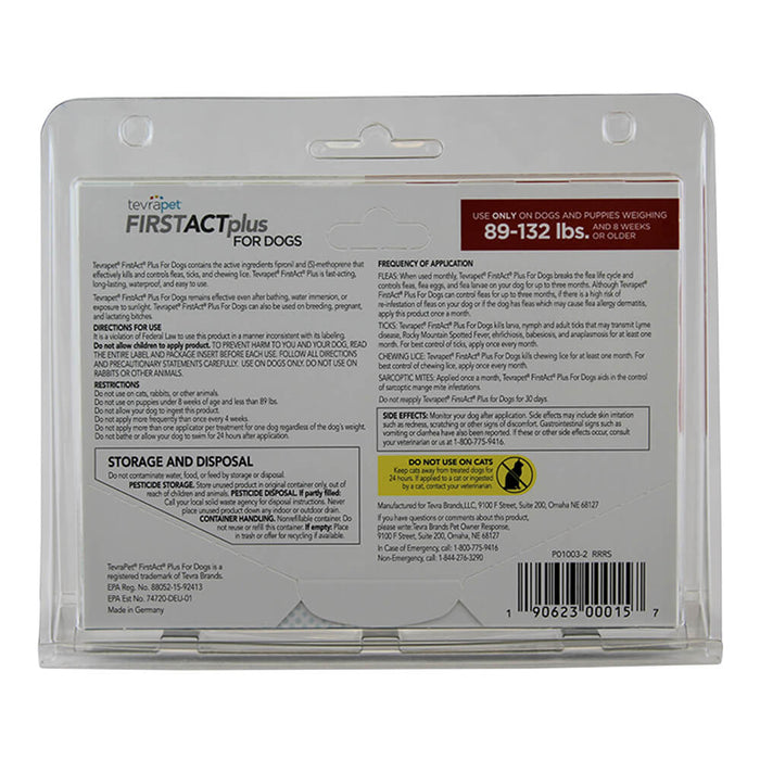 TevraPet FirstAct Plus for Dogs, 3 Month Supply - 004TVB-00015 - 89 - 132 lbs - 8