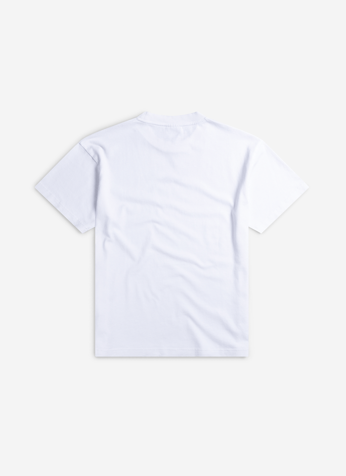 The back of the Percival Tiger T-shirt in white organic cotton, shown laid flat against a neutral background.