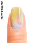 Stickers ongles gel effet sable pailleté multicolore aux teintes pastel fondues façon tornade artistique