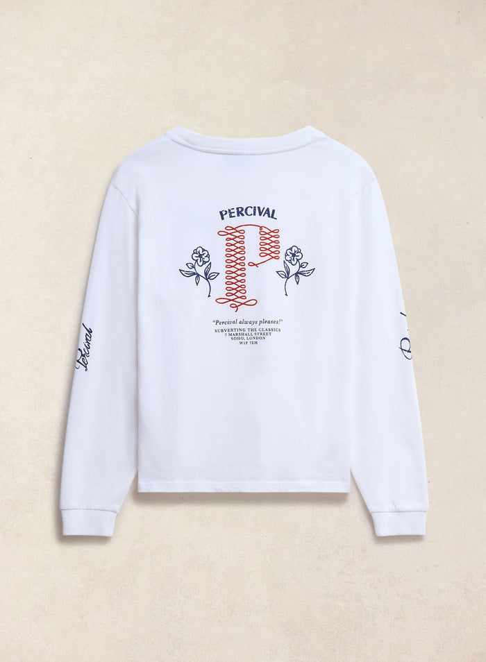 Tucker Embroidered Long Sleeve T Shirt | Organic Cotton | White