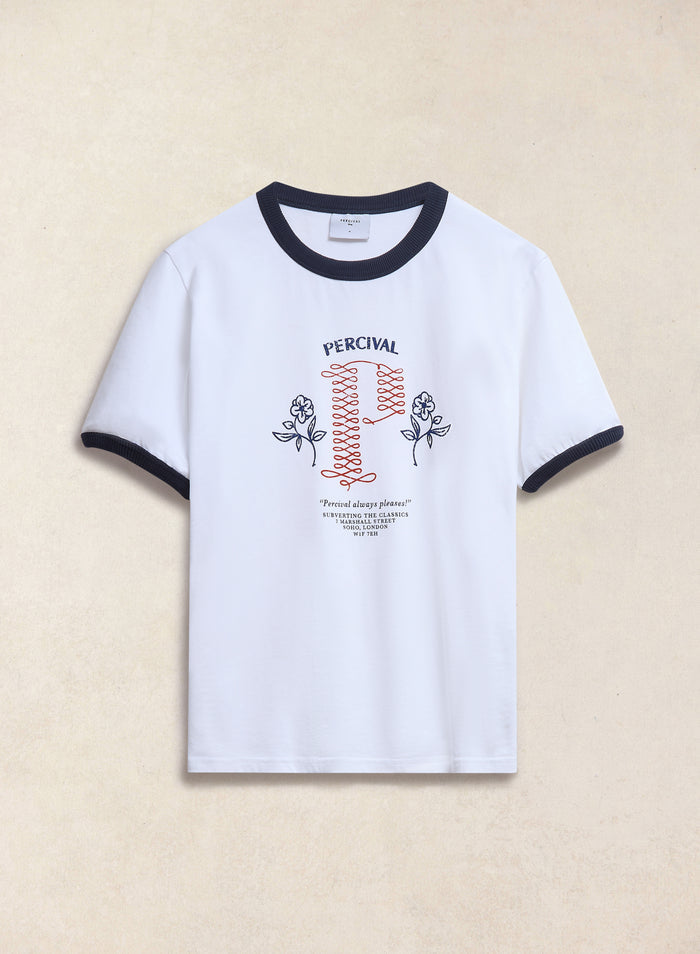 Tucker Ringer T Shirt | Organic Cotton | White with Navy