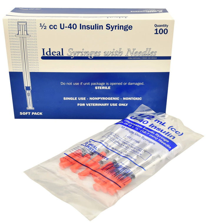 U - 40 Syringes with 29G x 1/2" Needles, Box of 100 - NEA2 - 0.5 cc - 3