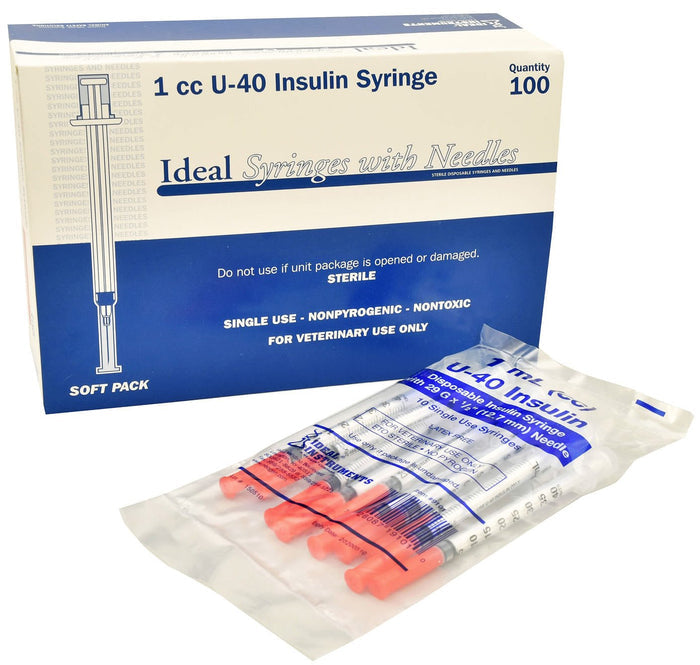 U - 40 Syringes with 29G x 1/2" Needles, Box of 100 - NEA3 - 1 cc - 7