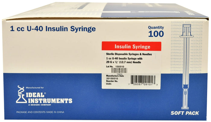 U - 40 Syringes with 29G x 1/2" Needles, Box of 100 - NEA3 - 1 cc - 8