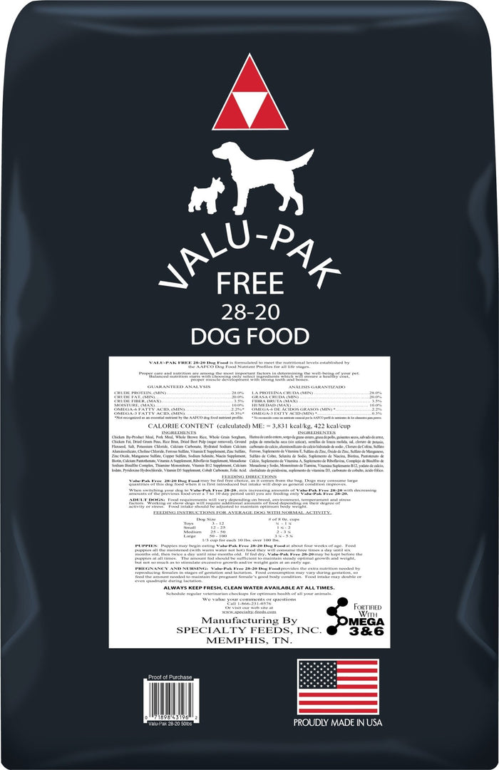 Valu - Pak Free 28 - 20 Performance Gluten Free Dry Dog Food for Active Dogs (Black Bag) - NWB1 - 50 lbs - 3